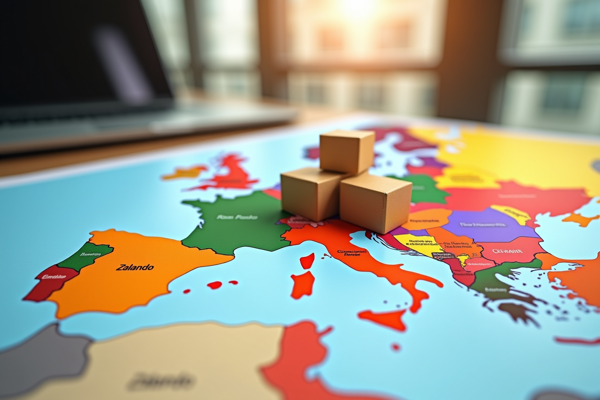 Carte de l'Europe avec colis Zalando en surimpression