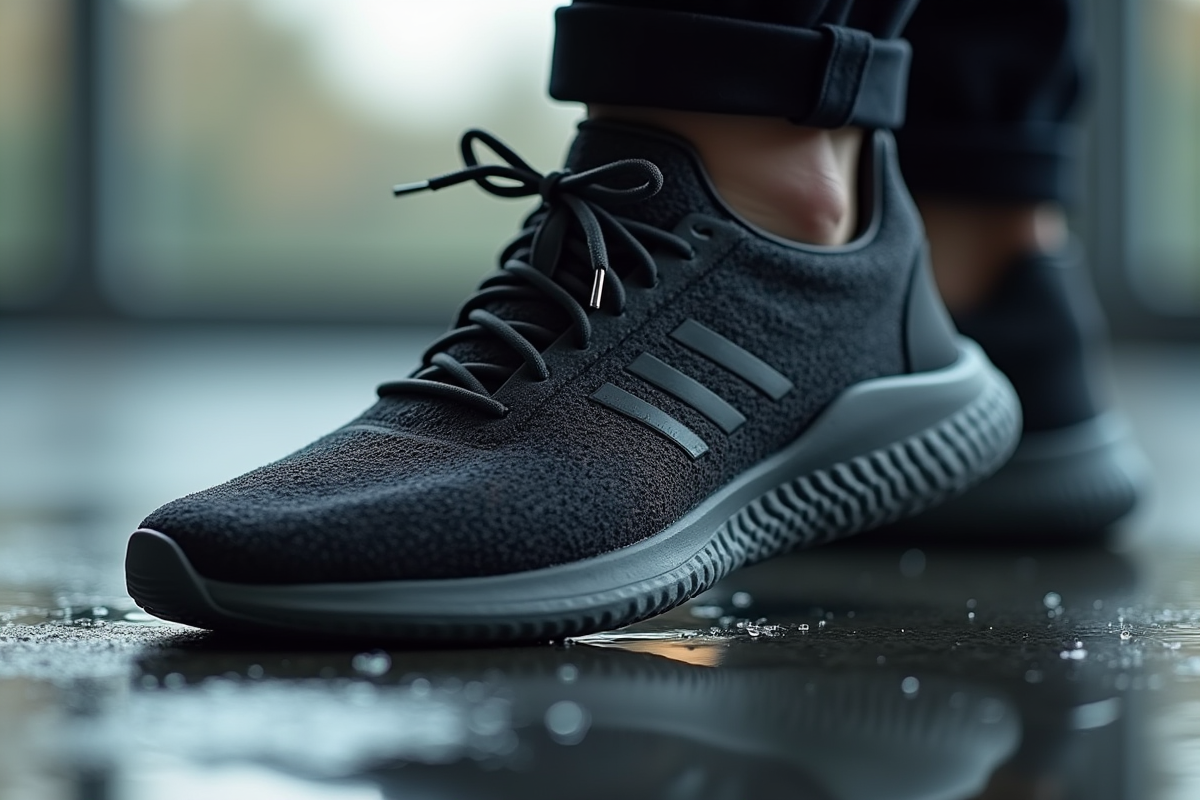 Zoom sur une chaussure moderne avec semelle antidérapante