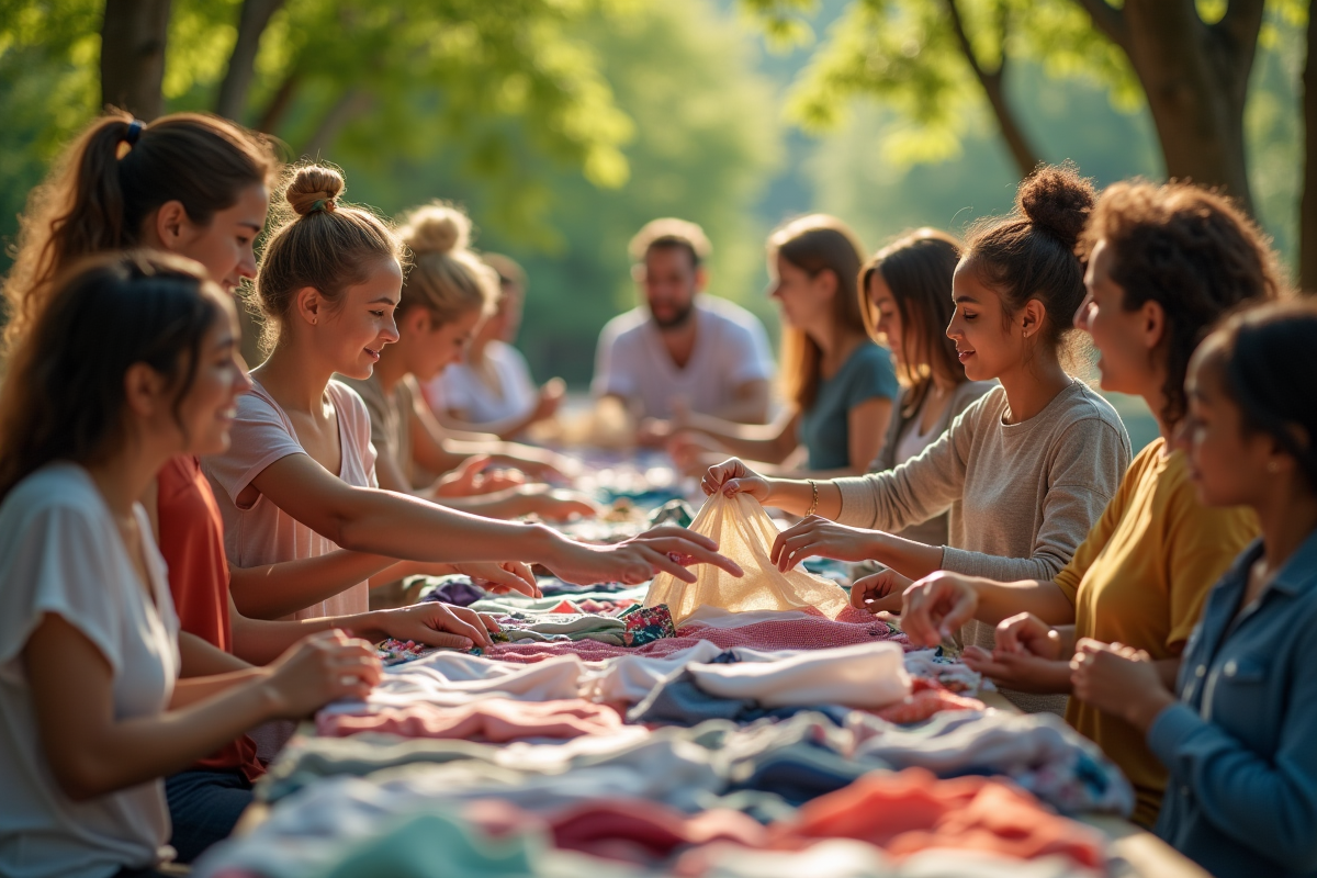 Groupe de personnes échangeant des vêtements lors d