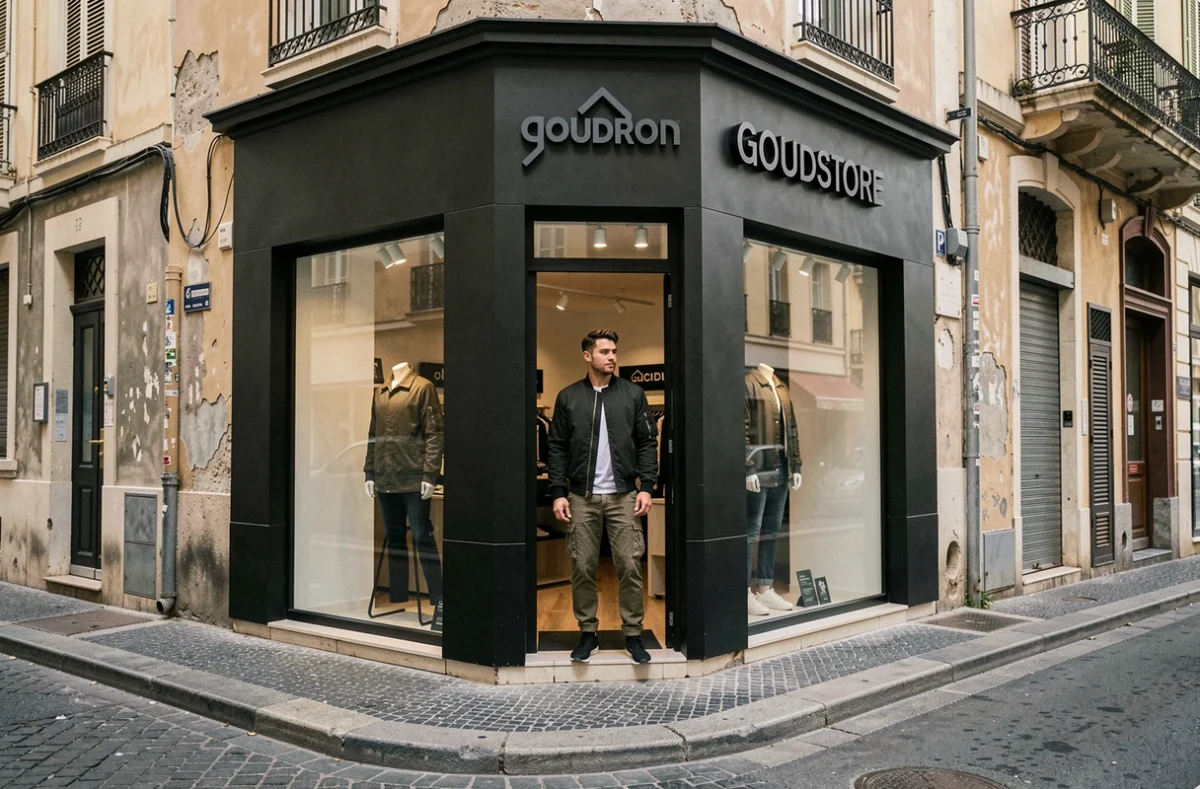 Façade de la boutique Goudron Store à Marseille avec un client entrant dans le magasin