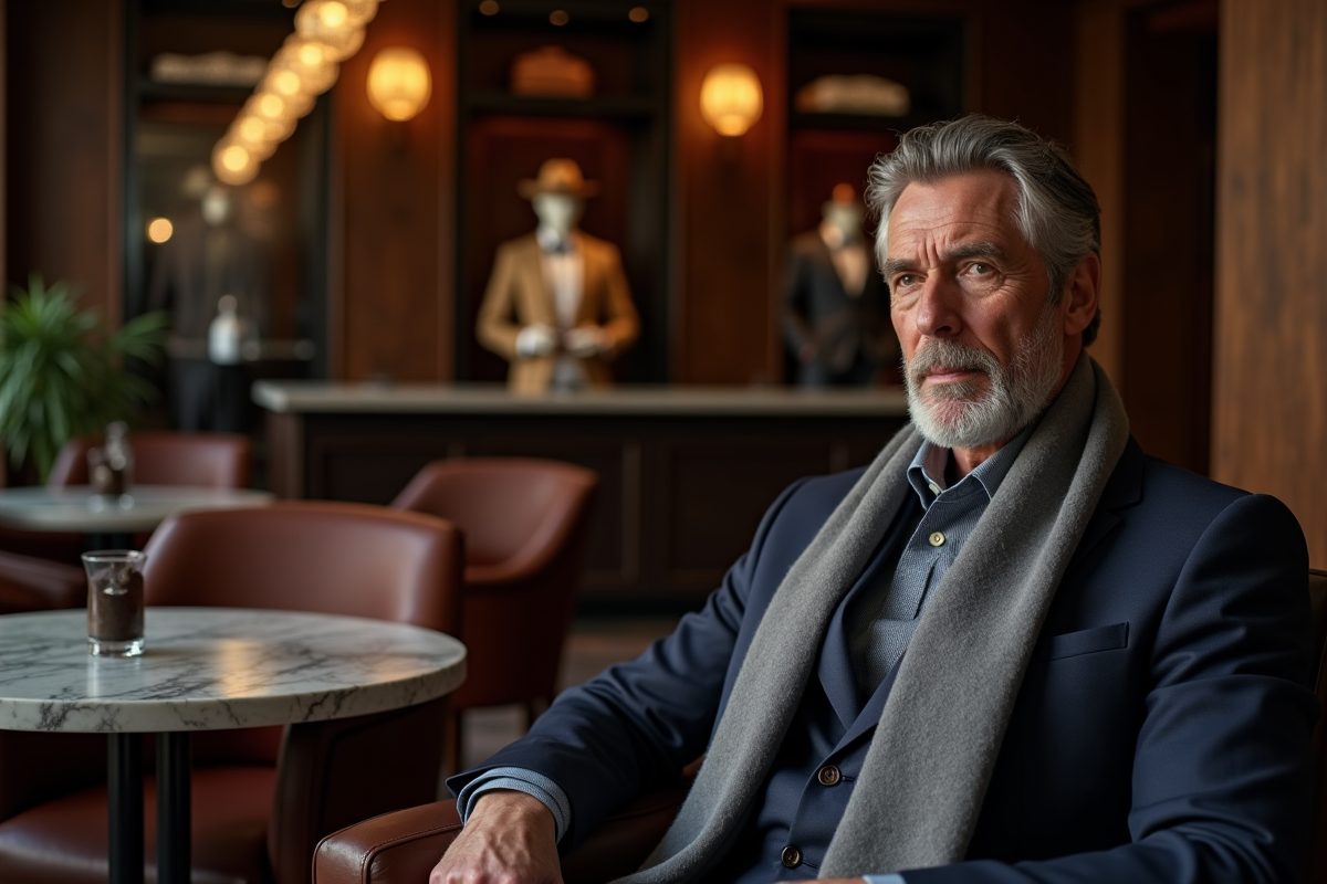 Homme sophistiqué en costume dans un lounge privé chic