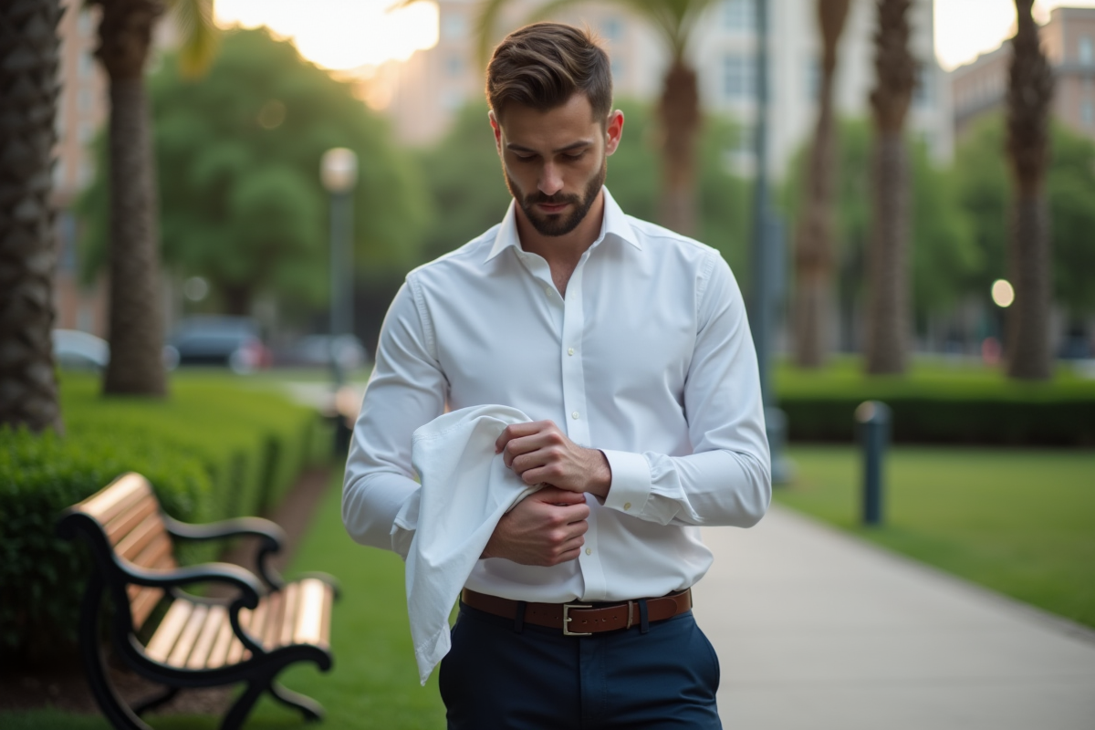 Jeune homme en vêtements décontractés dans un parc urbain