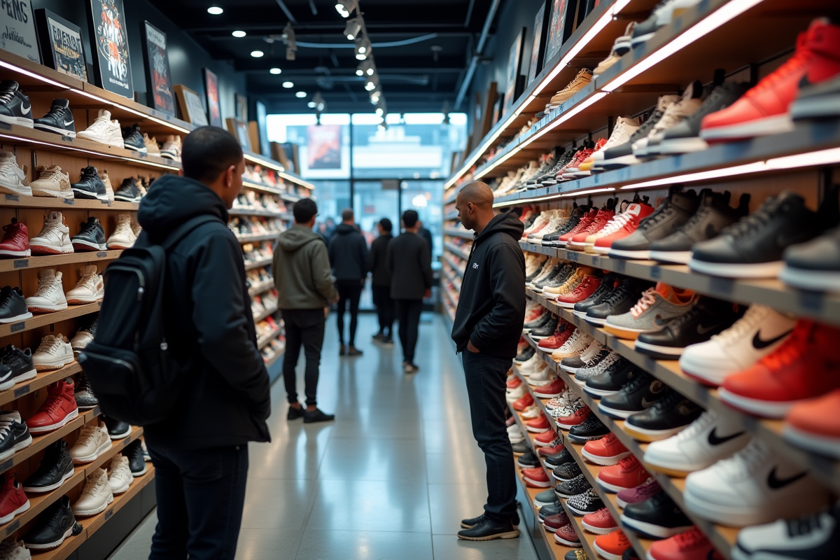 Intérieur dynamique d une boutique de chaussures avec clients