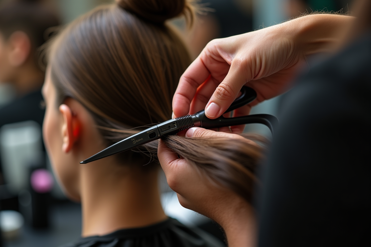 Main d’un coiffeur façonnant délicatement les cheveux