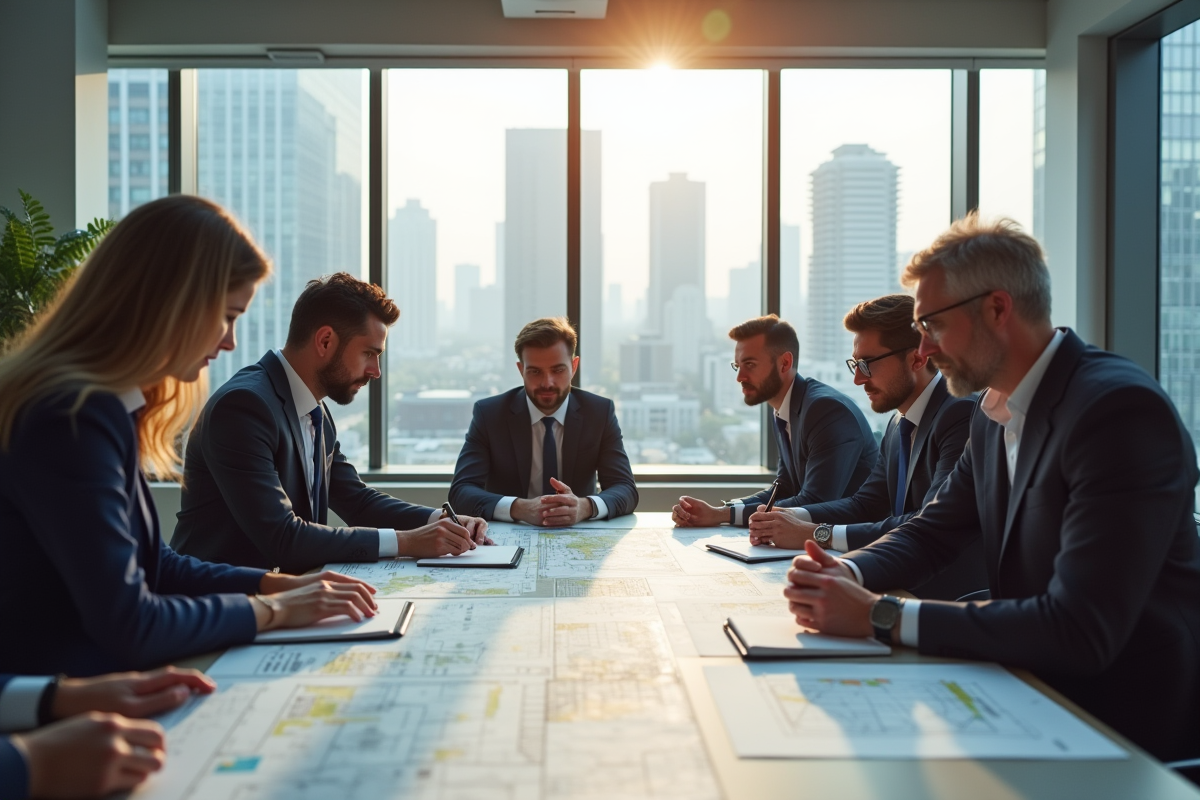 Réunion d'urbanistes et architectes sur un projet urbain