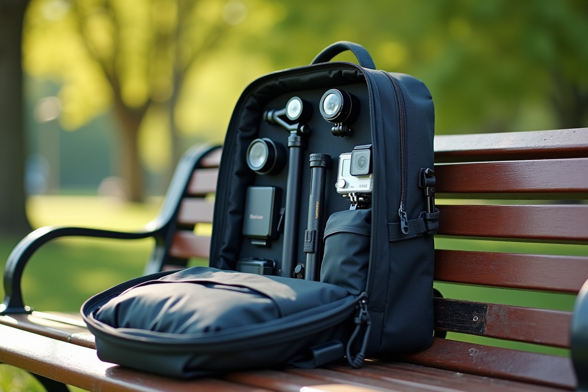 Sac de voyage ouvert avec accessoires photo en plein air